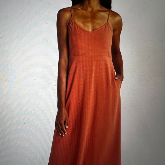 Market & Spruce Sleeveless Seersucker Maxi Dress Burn Orange Medium - Picture 2 of 6